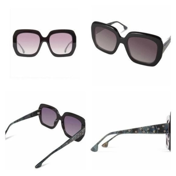 Alice + Olivia Lexington Sunglasses Black Teal Swarovski Crystals Oversized NEW - Picture 1 of 8